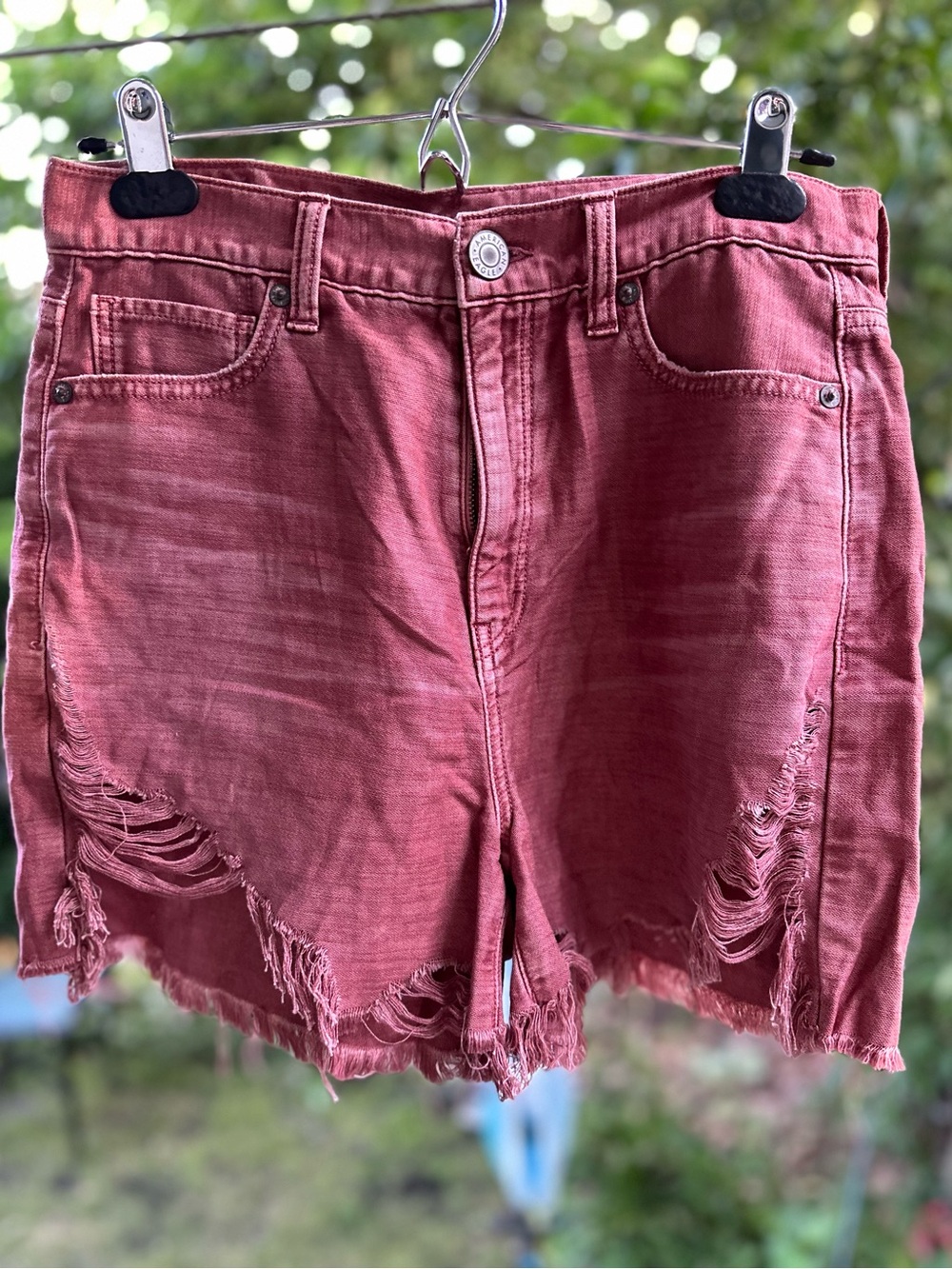 American Eagle Outfitters Distressed High-Rise Jean Shorts - Rust